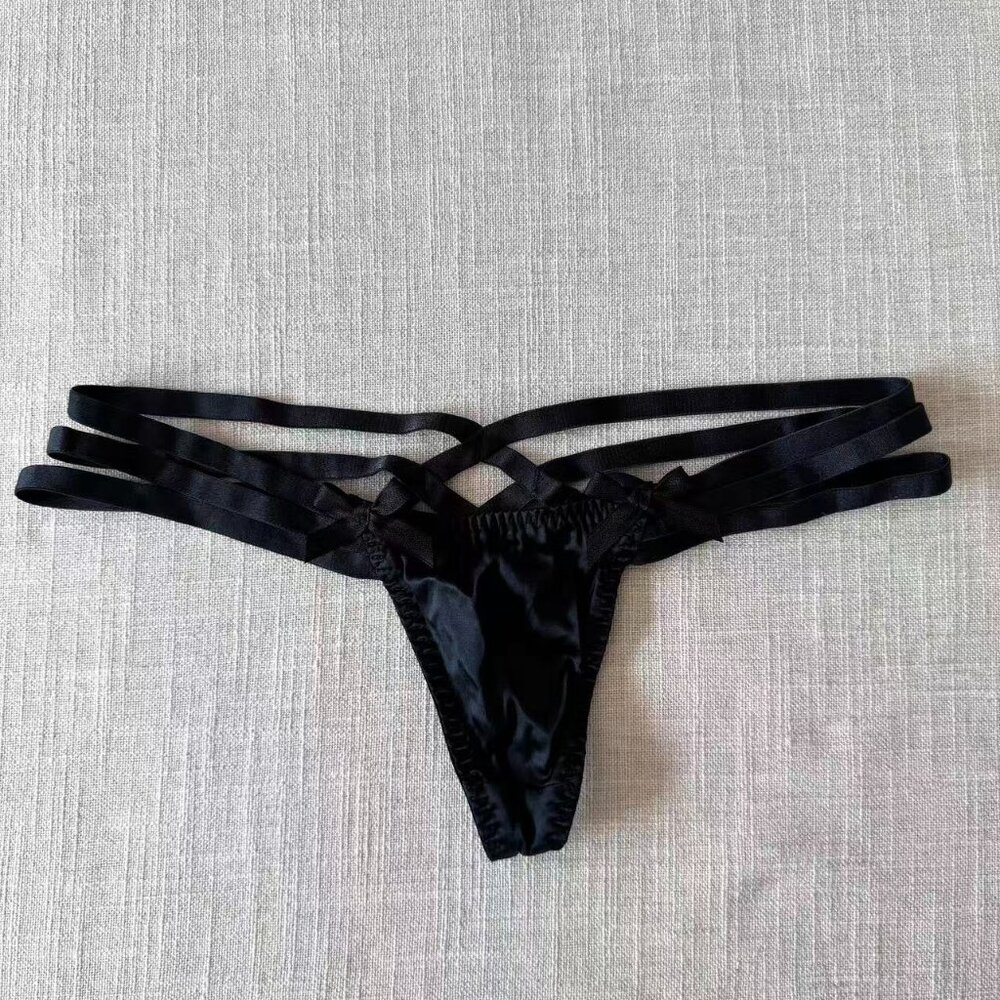 Rare Discontinued NWT Agent Provocateur Delilan Strappy Black Silk Thong SZ1/SZ2